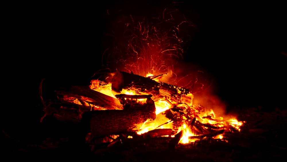 Bonfire burning at night